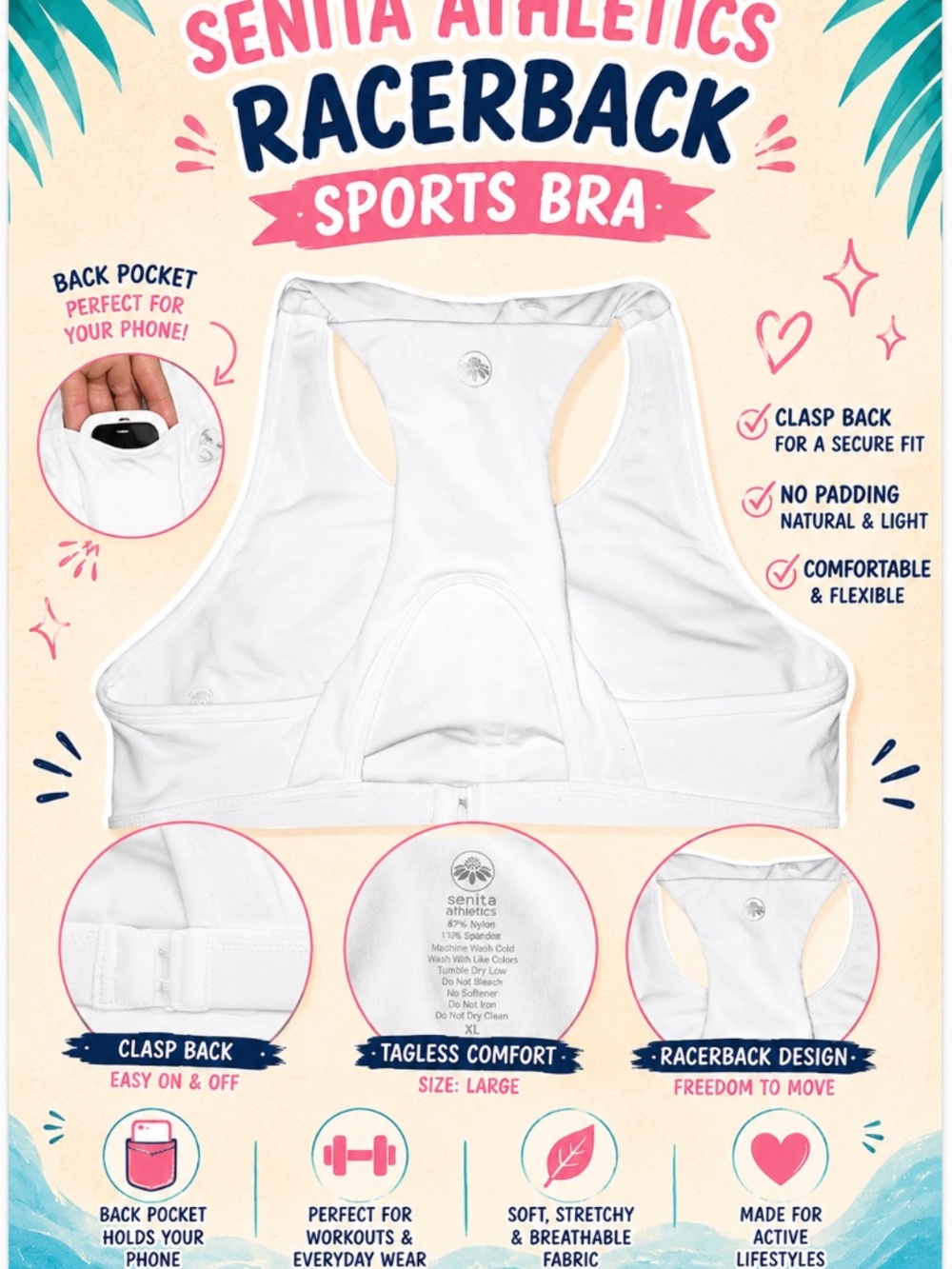 XL | NWOT White Pocket Sports Bra